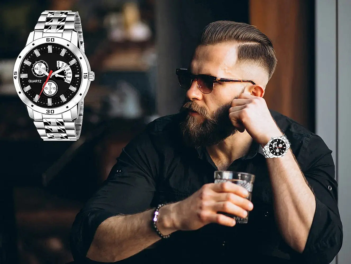LATEST WATCH for BOYS WATCH with STAINLESS STRAPPED (Black&Blue&White)
